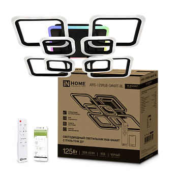 Светильник светодиодный ELEGANT ARIS-125RGB-SMART-BL 125Вт 230В 3000-6500K 8800Лм 585х585х115мм пульт ДУ черный IN HOME в Чите