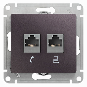 Розетка двойная телефонная компьютерная RJ11+RJ45 Glossa SE сиреневый туман в Чите