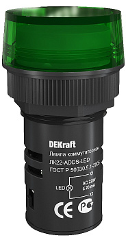 Лампа сигнальная ADDS D22 ЗЕЛЕНЫЙ LED 220В ЛK-22 DEKraft в Чите