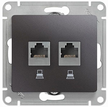 Розетка двойная компьютерная RJ45+RJ45 Glossa SE графит в Чите