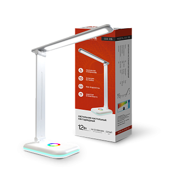 Светильник настольный светодиодный PLUS ССО-20Б 12Вт 3000-6500К 640Лм RGB-подсветка, сенсор, с адаптером БЕЛЫЙ IN HOME в Чите