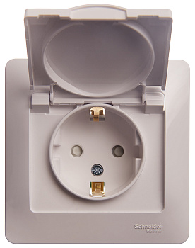 Розетка одинарная Glossa SE с крышкой с заземлением белая в сборе в Чите