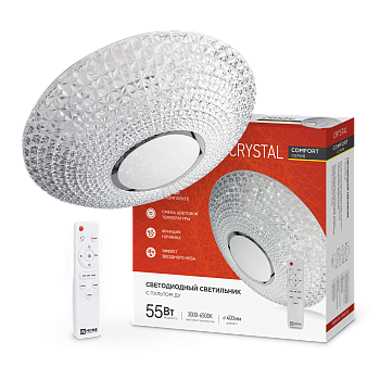Светильник светодиодный COMFORT CRYSTAL 55Вт 230В 3000-6500K 4400Лм 400x100мм с пультом ДУ IN HOME в Чите