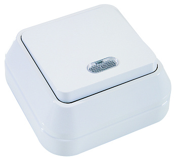 Выключатель одноклавишный накладной с подсветкой MAKEL белый в Чите