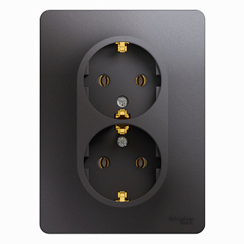 Розетка 2ая с заземлением Glossa графит в сборе в Чите