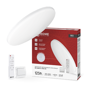 Светильник светодиодный NEO SIMPLE-125RC-WH 125Вт 230В 3000-6500K 10000Лм 460x67мм с пультом ДУ белый IN HOME в Чите