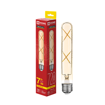 Лампа светодиодная LED-T30-deco gold 7Вт 230В Е27 3000К 720Лм 185мм золотистая IN HOME в Чите