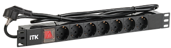 ITK PDU 7 розеток немецкий стандарт с выключателем 1U кабель 2м вилка ПВХ черный в Чите