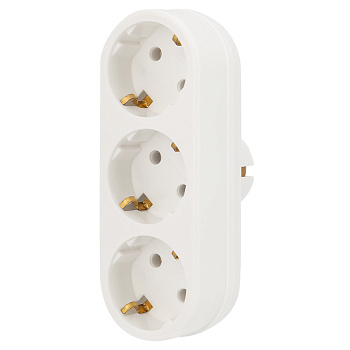 Тройник электрический линейный 16А с заземлением белый REXANT в Чите