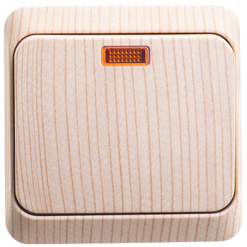 Выключатель одноклавишный ЭТЮД SE накладной с подсветкой сосна в Чите