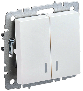 Выключатель двухклавишный с подсветкой 10А BRITE IEK жемчуг в Чите