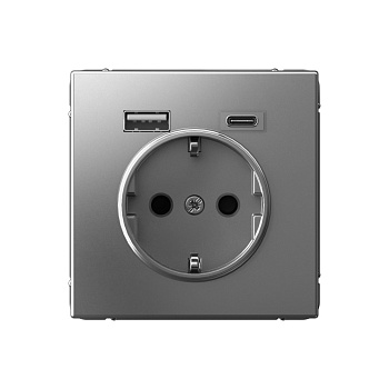 ARTGALLERY РОЗЕТКА 16А с 2 USB A+C, 5В/2,4А/3,0А, 2х5В/1,5А, механизм, СТАЛЬ в Чите