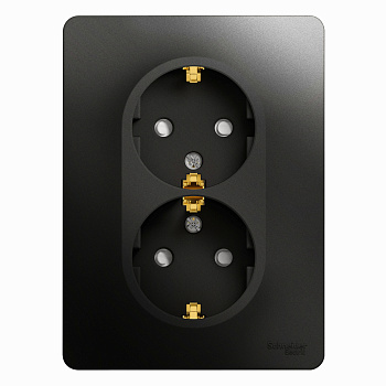 Розетка двойная Glossa SE с заземлением со шторками антрацит в сборе в Чите