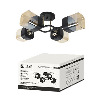 Светильник потолочный под лампу AURA TESO-BL-4E27 540x430x150 черный, золото IN HOME в Чите