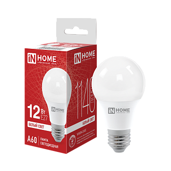 Лампа светодиодная LED-A60-VC 12Вт 230В Е27 4000К 1140Лм IN HOME в Чите