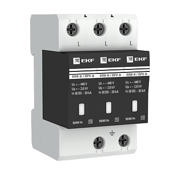 Ограничитель импульсных напряжений ОПВ-B/3P In 30кА 400В с сигнализацией EKF PROxima в Чите