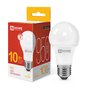Лампа светодиодная LED-A60-VC 10Вт 230В Е27 3000К 950Лм IN HOME в Чите