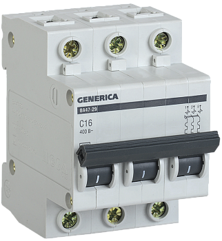 Автоматический выключатель ВА47-29 3Р 16А 4,5кА характеристика С GENERICA в Чите