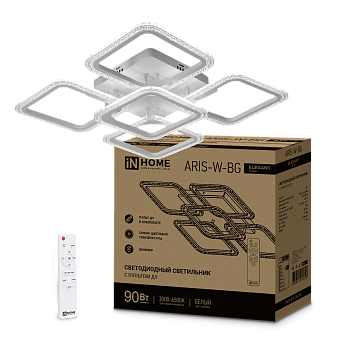 Светильник светодиодный ELEGANT ARIS-W-BG 90Вт 230В 3000-6500K 7000Лм 557х557х115мм пульт ДУ белый IN HOME в Чите
