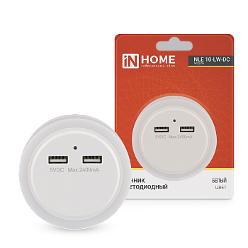 Ночник светодиодный NLE 10-LW-DC белый 2хUSB разъема с датчиком освещения 230В IN HOME в Чите