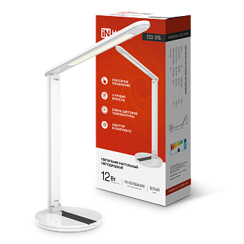 Светильник настольный светодиодный SIMPLE ССО-07Б 12Вт 600Лм сенсор, адаптер БЕЛЫЙ IN HOME в Чите