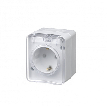 Розетка одинарная AtlasDesign SE Profi54 накладная с з/к со шторками с крышкой белая в Чите