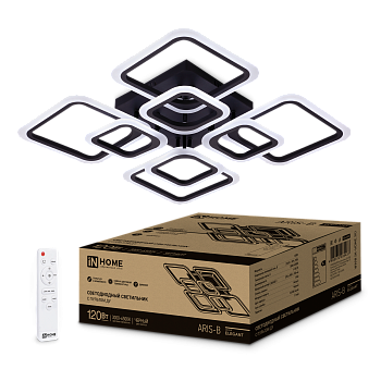 Светильник светодиодный ELEGANT ARIS-B 120Вт 230В 3000-6500K 590х590х130мм c пультом ДУ черный IN HOME в Чите