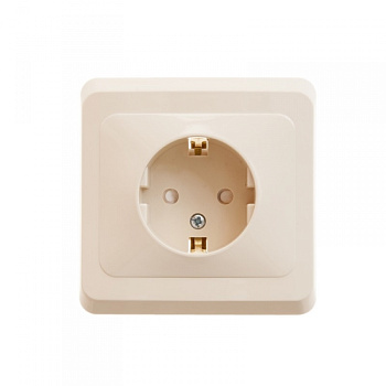 Розетка одинарная ЭТЮД SE с заземлением со шторками крем в Чите