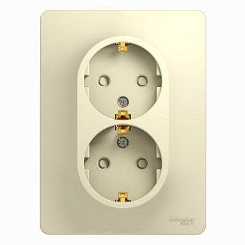 Розетка двойная Glossa SE с заземлением со шторками бежевая в сборе в Чите