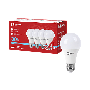 Лампа светодиодная LED-A65-VC 4PACK 30Вт 230В Е27 6500К 2850Лм (4шт./упак) IN HOME в Чите