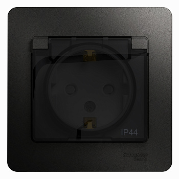 Розетка одинарная Glossa SE IP44 с заземлением со шторками с крышкой антрацит в сборе в Чите