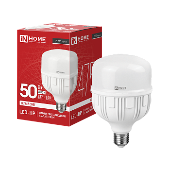 Лампа светодиодная LED-HP-PRO 50Вт 230В Е27 с адаптером E40 4000К 4750Лм IN HOME в Чите