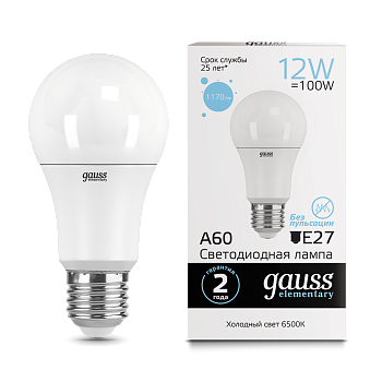 Лампа светодиодная LED-A60 12Вт E27 6500K 1170Лм Elementary GAUSS в Чите
