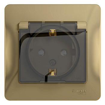 Розетка одинарная с заземлением Glossa SE IP44 со шторками с крышкой титан в сборе в Чите