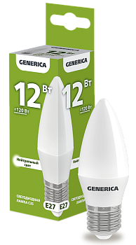Лампа LED C35 свеча 12Вт 230В 4000К E27 GENERICA в Чите
