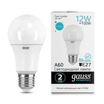 Лампа светодиодная LED-A60 12Вт E27 4100K 1150Лм Elementary GAUSS в Чите