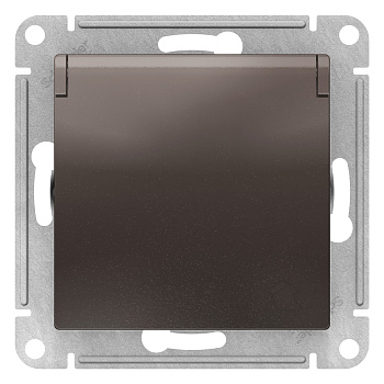 Розетка одинарная AtlasDesign SE с заземлением со шторками с крышкой мокко в Чите