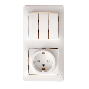 Выключатель трехклавишный с розеткой Glossa SE белый в Чите