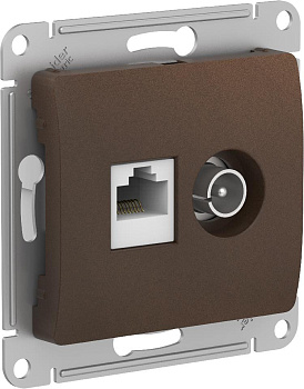 Розетка двойная ТВ+компьютерная RJ45, категория 5Е Glossa SE шоколад в Чите