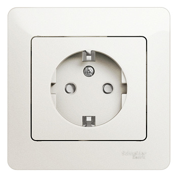 Розетка одинарная Glossa SE с заземлением со шторками перламутр в Чите