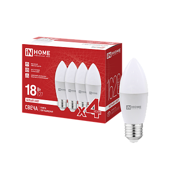 Лампа светодиодная LED-СВЕЧА-VC 4PACK 18Вт 230В Е27 4000К 1620Лм (4шт./упак) IN HOME в Чите