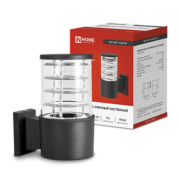 Светильник уличный настенный односторонний НБУ ART-1хA60-BL алюминиевый черный IP54 IN HOME в Чите